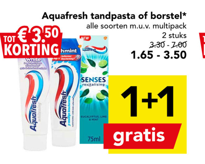 Aquafresh   tandpasta, tandenborstel folder aanbieding bij  Deen - details