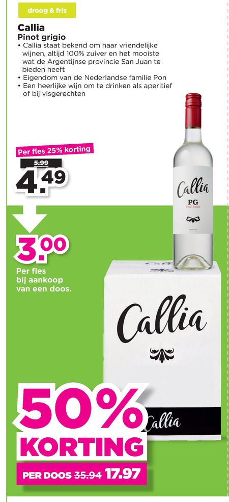 Callia   witte wijn folder aanbieding bij  Plus - details