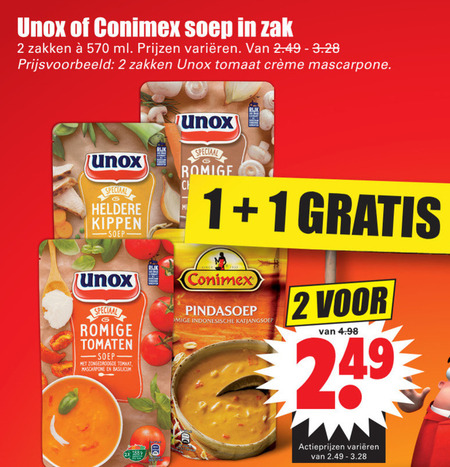 Unox   soep folder aanbieding bij  Dirk - details