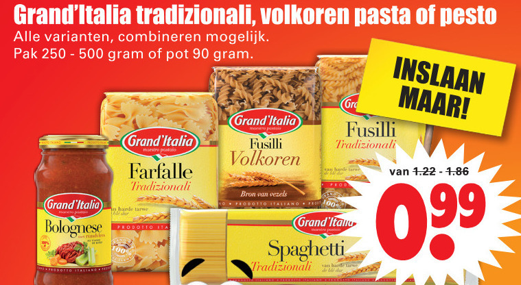 Grand Italia   farfalle, pasta folder aanbieding bij  Dirk - details