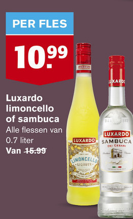 Luxardo   limoncello, sambuca folder aanbieding bij  Hoogvliet - details