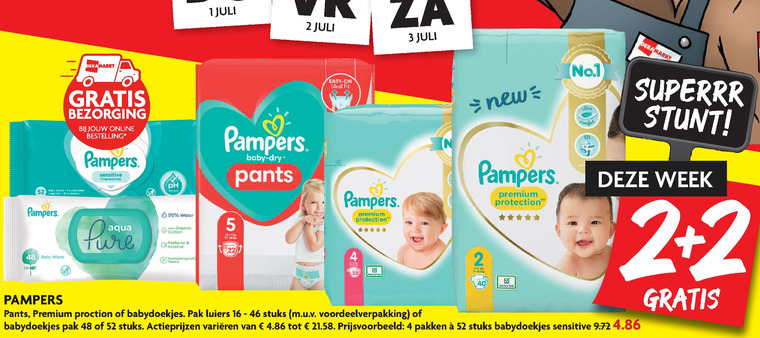 Pampers   luiers, luierbroekjes folder aanbieding bij  Dekamarkt - details