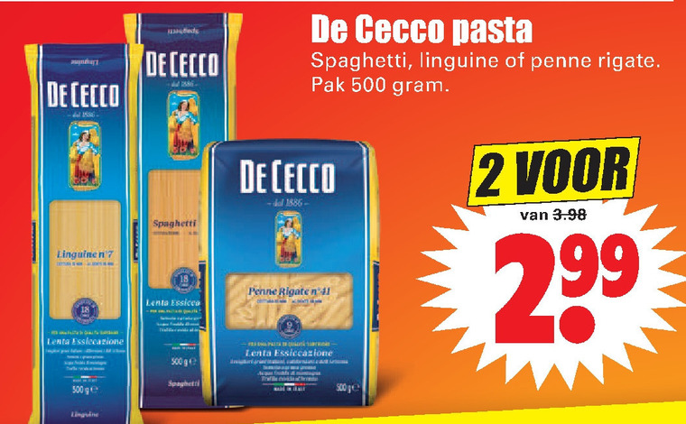 De Cecco   spaghetti, penne rigate folder aanbieding bij  Dirk - details