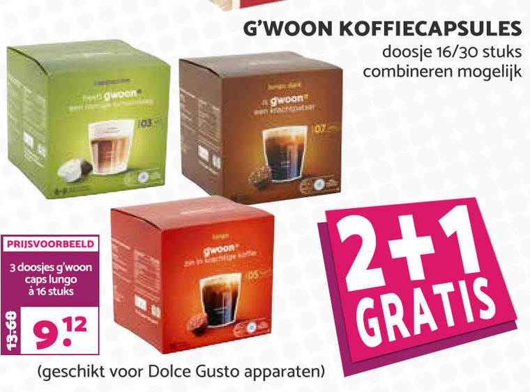 Gwoon   dolce gusto capsules folder aanbieding bij  MCD Supermarkt Basis - details