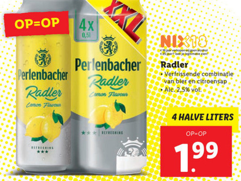 Perlenbacher   radler bier folder aanbieding bij  Lidl - details