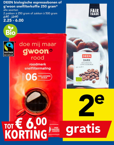 Gwoon   koffiebonen, koffie folder aanbieding bij  Deen - details