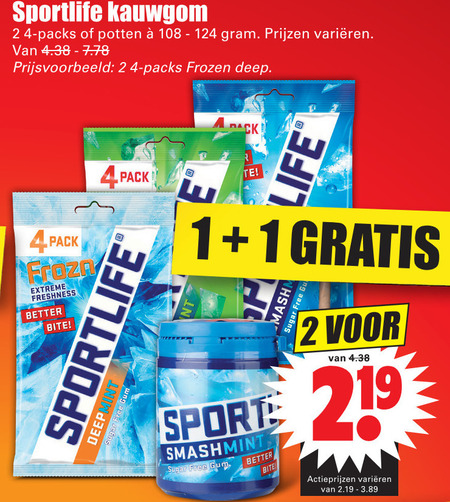 Sportlife   kauwgom folder aanbieding bij  Dirk - details