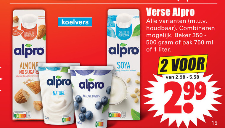 Alpro   soja melk, soja yoghurt folder aanbieding bij  Dirk - details