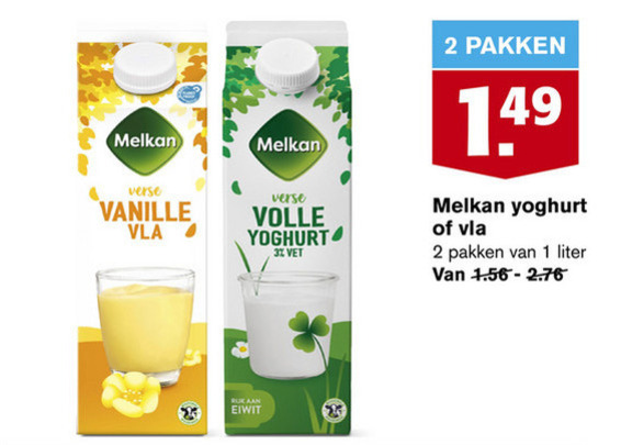 Melkan   vla, yoghurt folder aanbieding bij  Hoogvliet - details