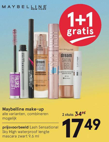 Maybelline   mascara, foundation folder aanbieding bij  Etos - details