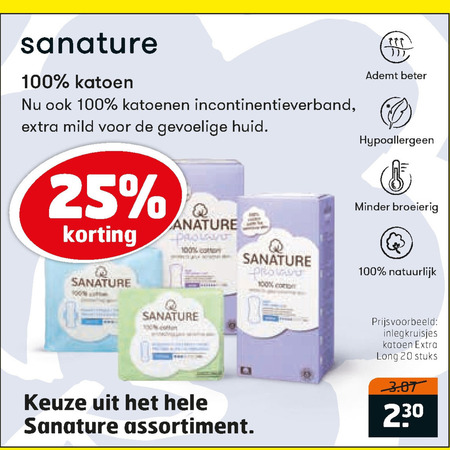 Sanature   incontinentieverband, tampons folder aanbieding bij  Trekpleister - details