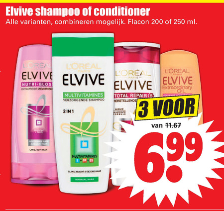 Elvive   conditioner, shampoo folder aanbieding bij  Dirk - details