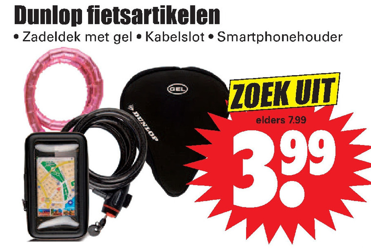 Dunlop   fietspomp, fietszadelhoes folder aanbieding bij  Dirk - details