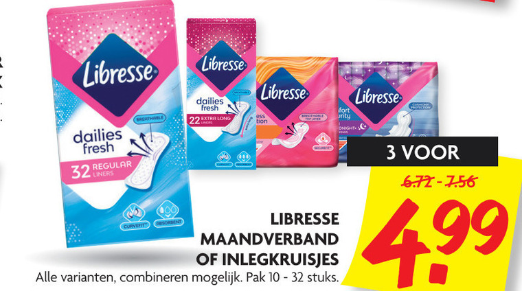 Libresse   maandverband, inlegkruisjes folder aanbieding bij  Dekamarkt - details