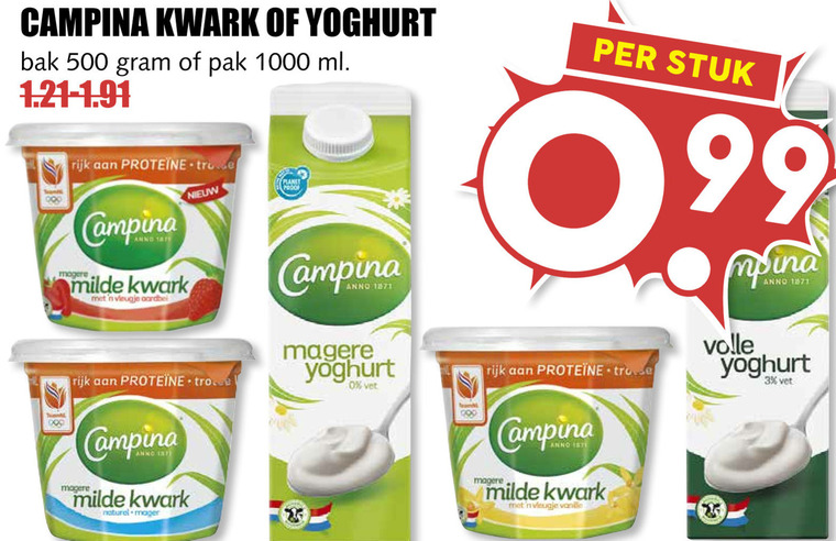 Campina   yoghurt, kwark folder aanbieding bij  MCD Supermarkt Basis - details