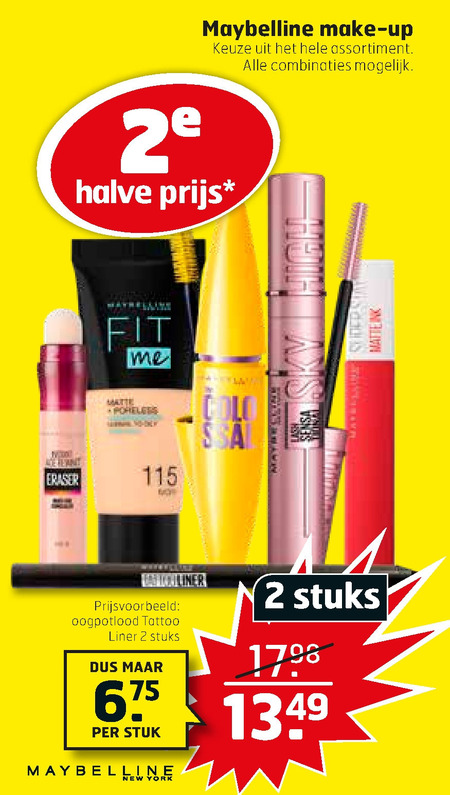 Maybelline   mascara, lipstick folder aanbieding bij  Trekpleister - details