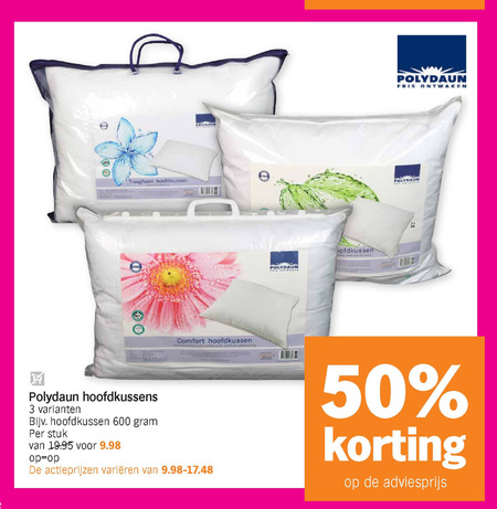 Polydaun hoofdkussen folder aanbieding bij Albert Heijn details