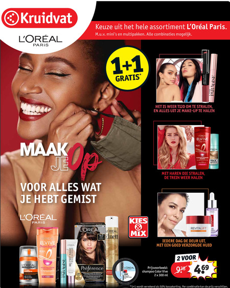 L Oreal   gezichtsverzorging, shampoo folder aanbieding bij  Kruidvat - details