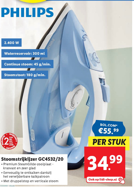 Philips   stoomstrijkijzer folder aanbieding bij  Lidl - details