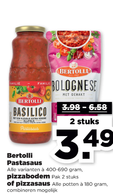 Bertolli   pizzabodem, pastasaus folder aanbieding bij  Plus - details