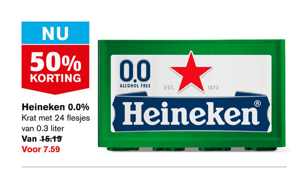 Heineken 0.0   alcoholvrij bier, krat bier folder aanbieding bij  Hoogvliet - details