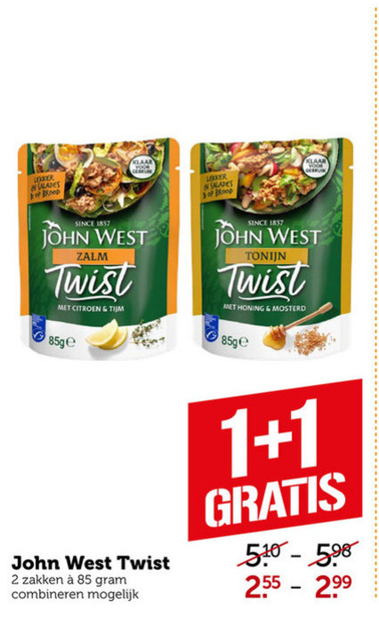 John West   tonijn in blik folder aanbieding bij  Coop - details