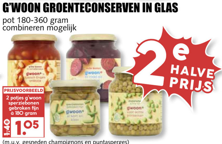 Gwoon   groenteconserven folder aanbieding bij  MCD Supermarkt Basis - details