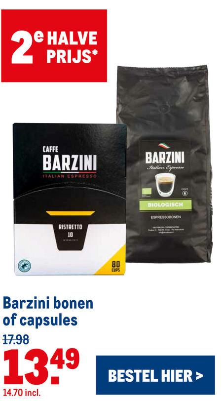 Barzini   koffiecups, koffiebonen folder aanbieding bij  Makro - details