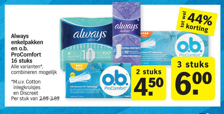 O.B.   maandverband, tampons folder aanbieding bij  Albert Heijn - details