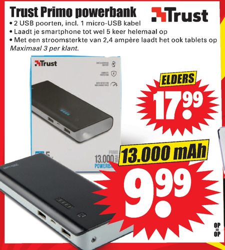 Trust   oplaadbare accu folder aanbieding bij  Dirk - details