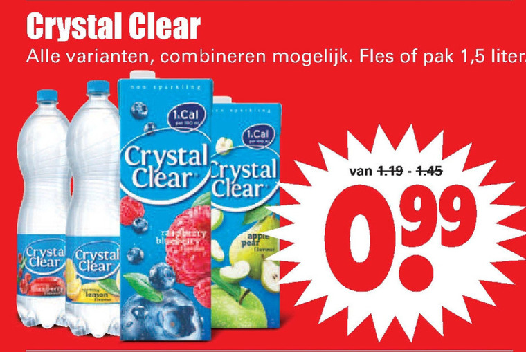 Crystal Clear   fruitdrank folder aanbieding bij  Dirk - details