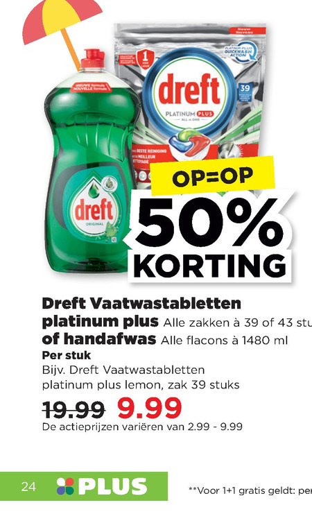 Dreft   vaatwasmiddel, afwasmiddel folder aanbieding bij  Plus - details