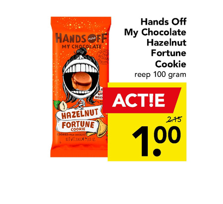 Hands off   chocolade, fortune cookies folder aanbieding bij  Deen - details