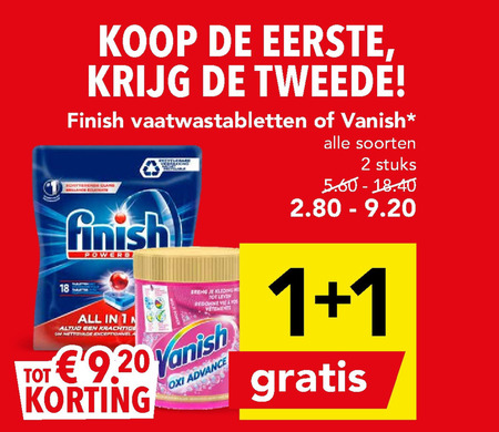 Finish   vlekkenverwijderaar, vaatwasmiddel folder aanbieding bij  Deen - details