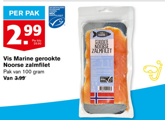 Vis Marine   gerookte zalmfilet folder aanbieding bij  Hoogvliet - details