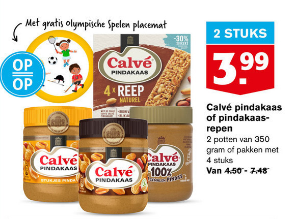 Calve   mueslireep, pindakaas folder aanbieding bij  Hoogvliet - details