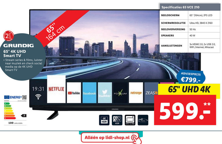 Grundig   4k ultrahd televisies folder aanbieding bij  Lidl - details