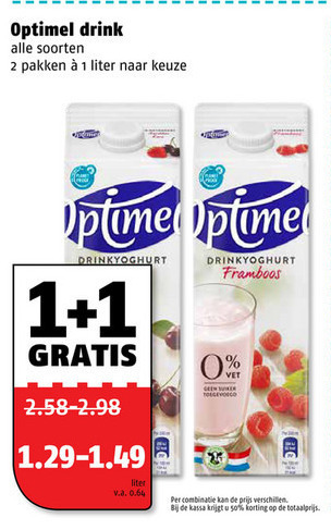 Optimel   drinkyoghurt folder aanbieding bij  Poiesz - details