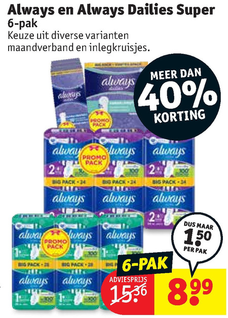 Always   maandverband, inlegkruisjes folder aanbieding bij  Kruidvat - details