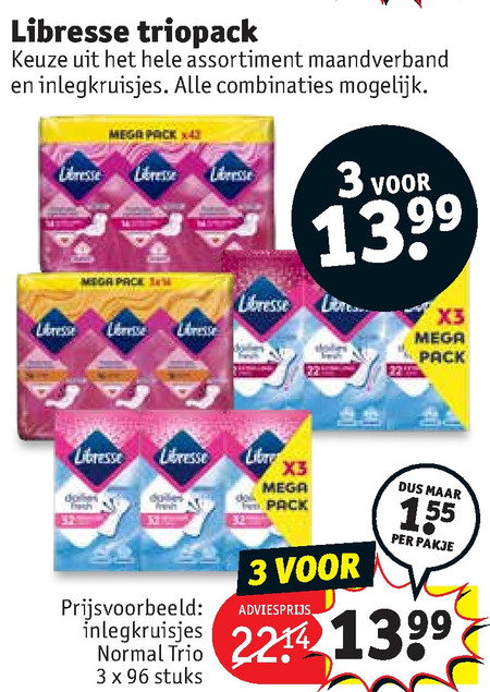 Libresse   maandverband, inlegkruisjes folder aanbieding bij  Kruidvat - details