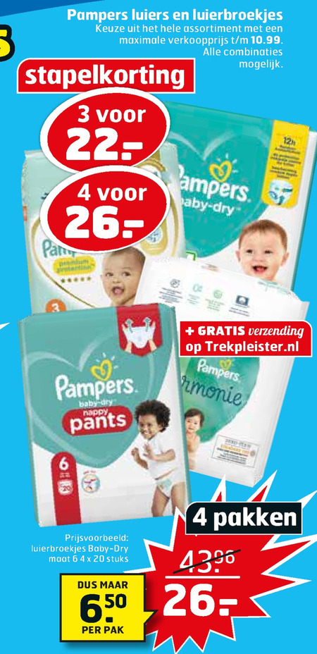 Pampers   luiers, luierbroekjes folder aanbieding bij  Trekpleister - details