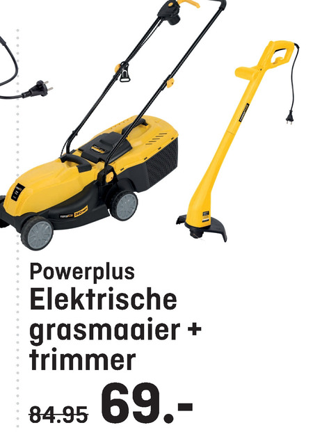 powerplus   elektrische grasmaaier, strimmer folder aanbieding bij  Hubo - details