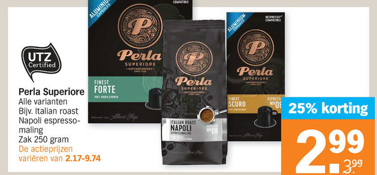 Perla   koffiecups, koffiebonen folder aanbieding bij  Albert Heijn - details