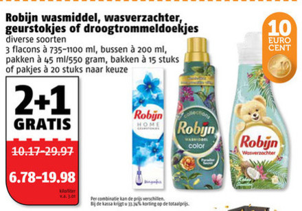 Robijn   wasmiddel, wasverzachter folder aanbieding bij  Poiesz - details