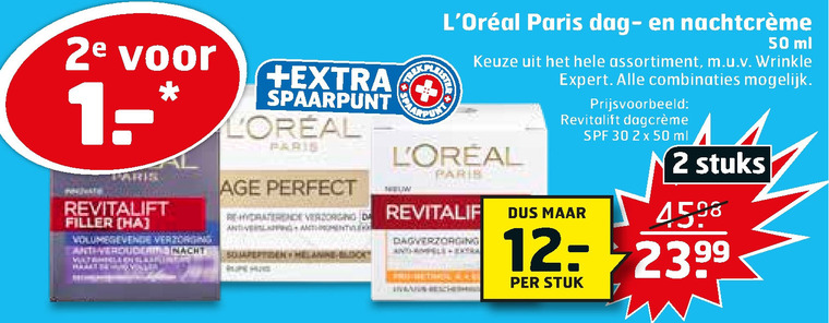 L Oreal   gezichtsverzorging, nachtcreme folder aanbieding bij  Trekpleister - details