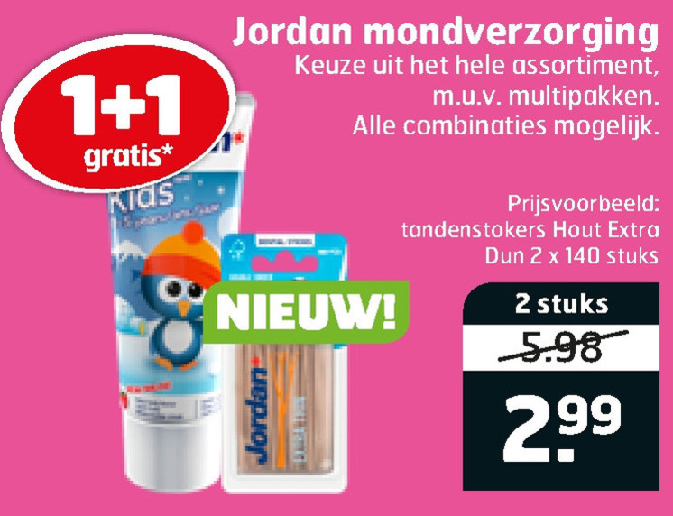 Jordan   tandpasta, tandenstokers folder aanbieding bij  Trekpleister - details