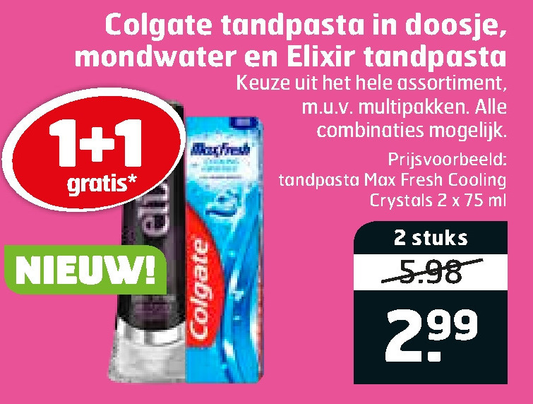 Colgate   mondwater, tandpasta folder aanbieding bij  Trekpleister - details