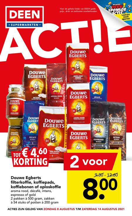 Douwe Egberts   koffiebonen, oploskoffie folder aanbieding bij  Deen - details