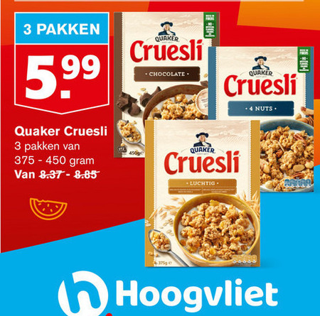 Quaker   cruesli folder aanbieding bij  Hoogvliet - details