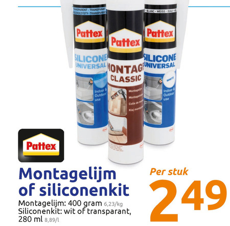 Pattex   montagekit, siliconenkit folder aanbieding bij  Action - details